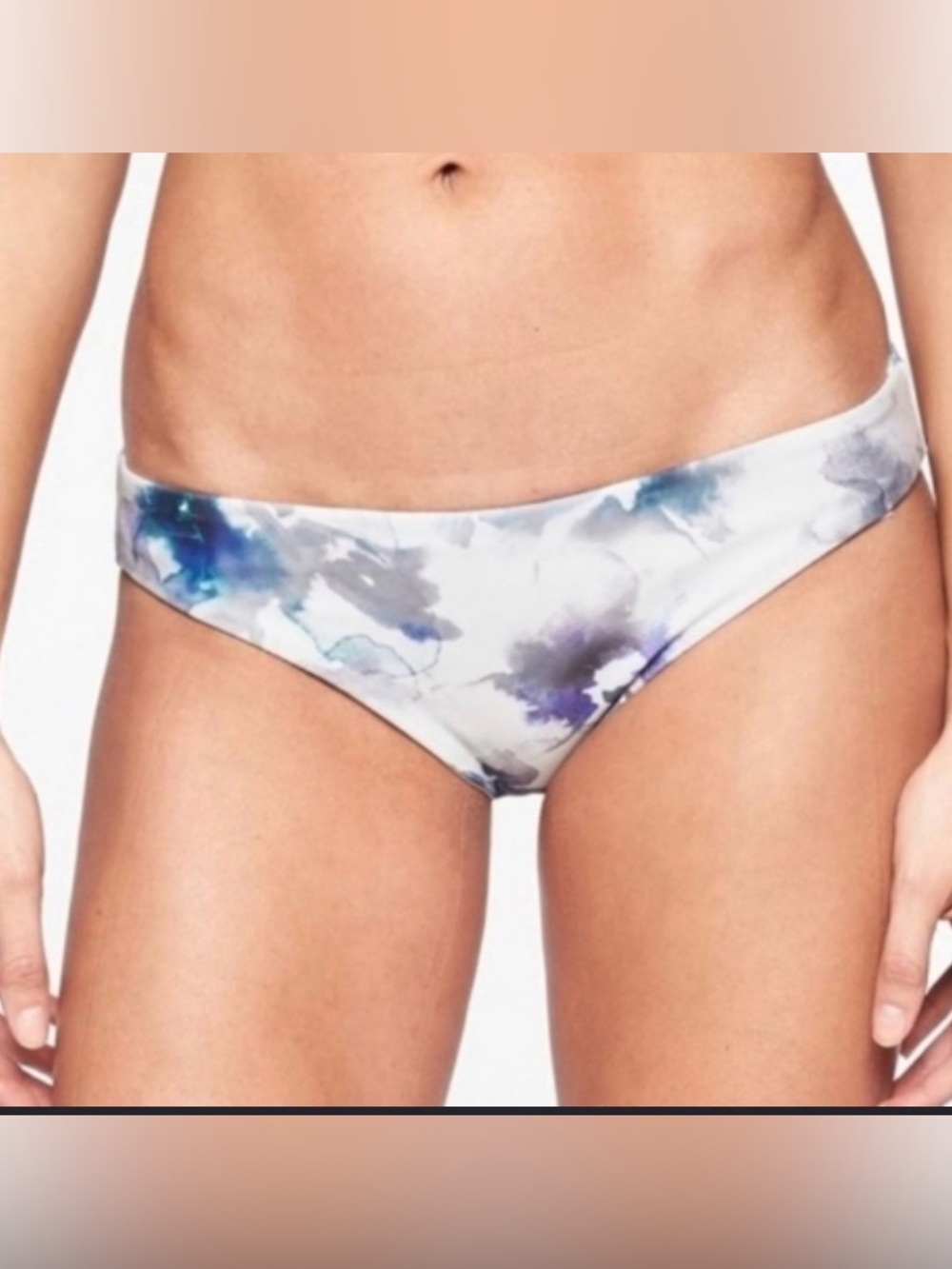 Athleta White Bikini Bottom with Purple and Teal Floral Accents